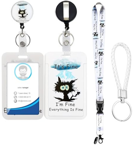SEPWGUMD Porte-badge Unique et Durable – Porte-badge Rétractable avec Support de Carte de Visite et Porte-clés en Cuir – Parfait pour les Amateurs de Chats et les Professionnels