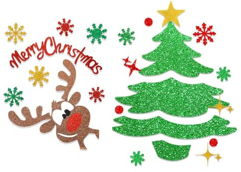 Pegatinas de Navidad para Puertas y Ventanas - Decoración con Reno y Árbol - Bricolaje para Vidrios