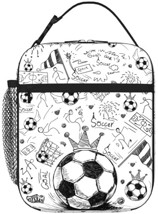 XeaGiasy Lonchera de fútbol para niños y niñas, portátil, aislada, bolsa de almuerzo reutilizable para niños, hombres, mujeres, escuela, trabajo, oficina, viajes, picnic, regalos