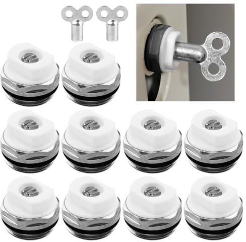 Lot De 10 Soupapes De Purge De Radiateur, Valves De Purge De Radiateur Avec 1 Clés De Purge pour Radiateur, Purge De Radiateur, Vannes De Purge De Radiateur 1/2 Avec Tête Rotative En Plastique