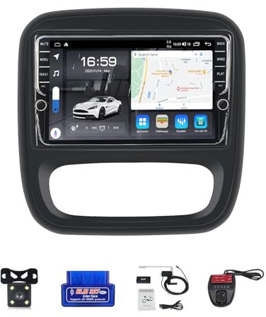 Android 12 Car Stereo para Renault Trafic 3 2014-2021/Opel Vivaro B 2014-2018 con 2 din Autoradio inalámbrico carplay Android Auto con pantalla táctil de 9 con WiFi GPS DVR SWC DSP FM AM Radio(K100S)