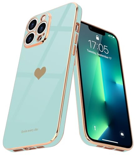 Teageo Kompatibel mit iPhone 13 Pro Hülle, Süße Herz Mädchen Handyhülle Luxuriös Galvanisierte Weich TPU Kameraschutz Kratzfest Stoßfest Bumper Schutzhülle für iPhone 13 Pro, Juwel Grün