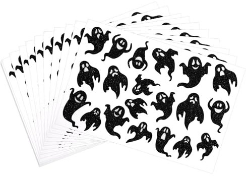 300pcs Halloween Stickers, Self-Adhesive Cute Ghost Shape Stickers, Black Ghost Water Bottle Face Labels for Envelope Invitation Sealing Halloween Party Favors
