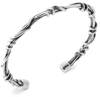 Tata Gisèle Bracciale da uomo in argento 925 anticato, motivo filo spinato, larghezza 4 mm, diametro 62 mm, festa delle peres, marca francese, Argento