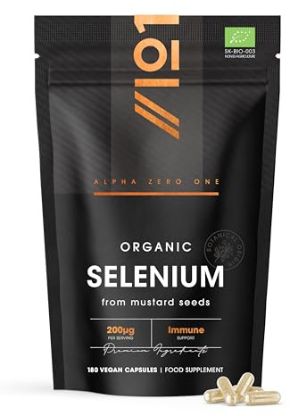 Organic Selenium 200mcg - Sourced from Mustard Seeds – 180 Vegan Capsules (6 Months Supply) – Contributes to Normal Function of the Immune System - By Alpha01