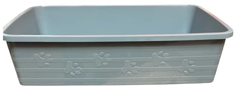 Cat Litter Tray Cat Kitten Toilet Litter Tray Box Rectangle Shape Grey and Blue Colour (Grey, L)