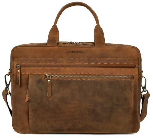 Marc Peter Laptoptasche Los Angeles I Leder Umhängetasche für 15.6 zoll Laptop I Aktentasche für Notebook I Tasche für Damen und Herren Bräune Hunter
