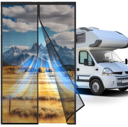 Hifor RV Screen Door Protector, Size 33 x 80 Mosquito Door Net Magnetic, Camper Screen Door RV Bug Screens for Vents