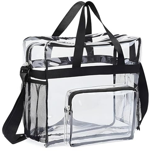 Cosswe Transparente Tragetasche,PVC Clear Bag wasserdichte Kosmetik Aufbewahrungstasche Stadium Approved Durchsichtige Tasche Klar Reisetasche für Arbeit, Sportspiele und Konzerte