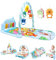 Huifoo Baby Spielbogen Spieldecke,pieldecke Spielmatte mit Klavier,Spielmatte mit Spielbogen abnehmbarem Babyspielzeug,Bauchzeit Activity Decke für Baby & Kleinkinder 0-24 Monate,Blau