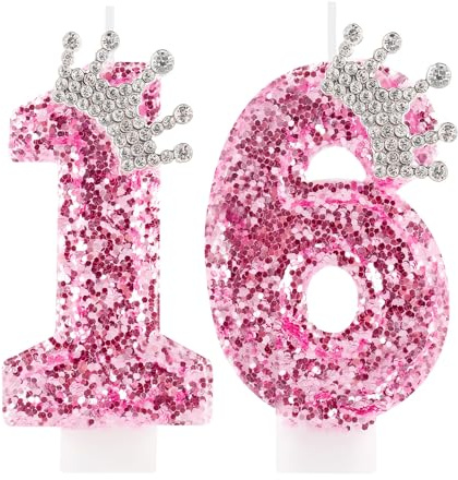 Zi Lan 16 Geburtstag Kerzen für Mädchen, rosa Krone Nummer 16 Cake Topper Dekorationen für Frauen Party Hochzeit Jahrestag Feier Supplies