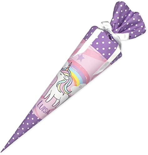 Dein Lieblingsteil Schultüte aus Baumwolle individualisierbar mit Wunschname personalisierbar mit Schultütenkissen 70 cm 85 cm - Mädchen (Regenbogen Einhorn, 85 cm)