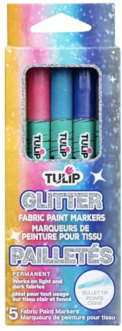 Tulip Glitter Fabric Paint Markers, Great on Light or Dark Fabrics, Add Sparkle & Create Permanent Designs, Arts & Crafts Essentials, Use on Shoes, Shirts, Decor Projects, 5 colors