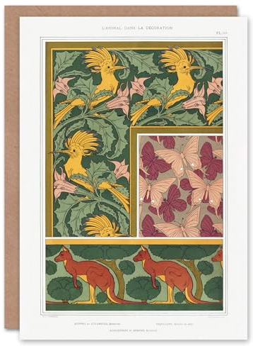 Artery8 Maurice Pillard Verneuil Art Card Hoopoe Birds Butterflies Kangaroo Patterns