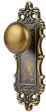 ToPToToo Antique Brass Dummy Door Knob Interior, Antique Old Style Door Knob Replacement for Closet Vintage Bifold Cabinet Dummy Door Handles No Lock,2 Pack