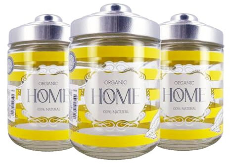 MA MAISON Set 3 Barattoli In Vetro con Coperchio 800 cc - Tris di Contenitori, Sale Grosso, Sale Fino, Caffè, Zucchero, da Cucina - Barattolo Decorato e Colorato per Alimenti