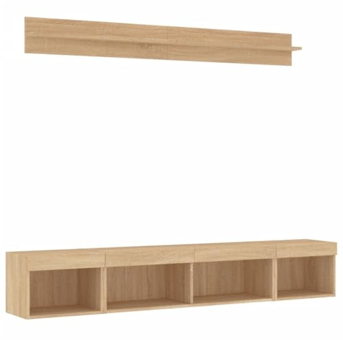 vidaXL TV Wall Units 5 Piece with LED, Floating TV Unit for Living Room Office, Wall Mounted TV Cabinet, Modern Style, Sonoma Oak Engineered Wood
