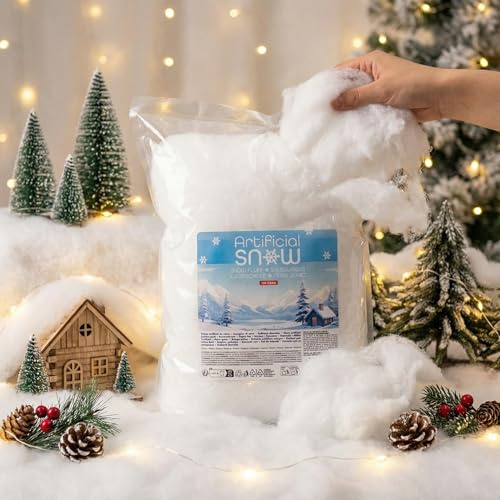 MIJOMA Kunstschnee Dekoschnee Schneewatte Schneedeko, Zauberhafte Winterlandschaften, Winterszenen, Weihnachtsdekoration, weiß, künstlicher Schnee, Schneeoptik (Schnee Fluff 100g)