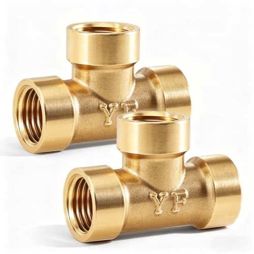 2 Stück Messing T-Stück Rohrverschraubung, 1/4 x 1/4 x 1/4 NPT 3-Wege T-Verbinder mit Innengewinde für den Transport von Gasleitungen Druckluft Wasser Sanitär Fittinge