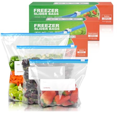 TAIYUNWEI 72PCS Zip Lock Food Freezer Bags, 3 Size (4.55L, 2.27L, 1L) | Reusable Sandwich Bags with Expandable Bottom, for Storage Fruit, Snack, Veggie, Grain, Meat