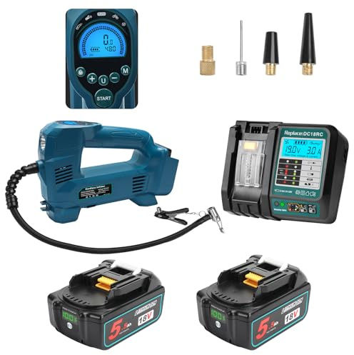 Powarobor Akku Kompressor Kompatibel mit Makita mit 2 Stück 18V 5.5Ah Akku und Ladegerät