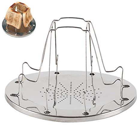 QCSTORE Tostapane per Fornello da Campeggio Portatile in Acciaio Inossidabile Tostapane a 4 Fette Facile da Pulire per Picnic e Campeggio (Argento)