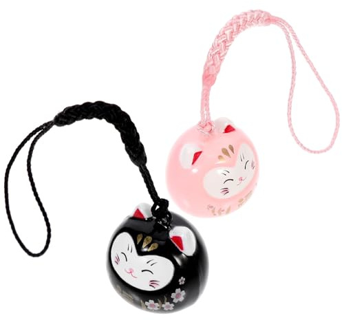 Kichvoe Pendentif Chat Décoration Extérieure en Laiton Noir et Rose, 2pcs Corde Suspendue, Solide Jardin ou Terrasse
