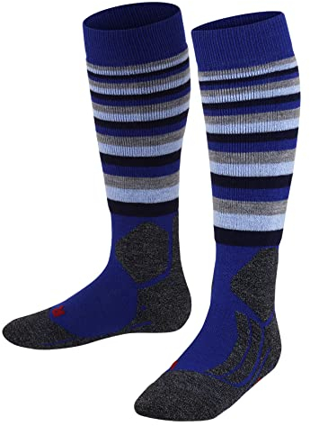 FALKE SK2 Intermediate Stripes K Kh lana hilo funcional gruesos cálidos 1 par, Calcetines de esquí Unisex niños, Azul Yve 6714, 31-34