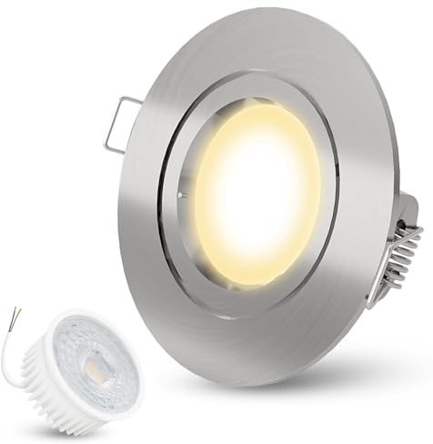 linovum Einbauspot silber rund LED-Modul 4W warmweiß flach 36mm inkl LED | Flacher Deckenspot Alu gebürstet - warmweiß, nur 36mm tief, Ersatz für 40W Halogen, ohne Trafo, inkl. LED-Modul