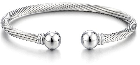 COOLSTEELANDBEYOND Elastische Verstellbare-Edelstahl Armband für Herren Damen Verdrehten Stahlkabel Armreif Poliert