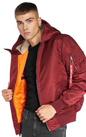 ALPHA INDUSTRIES Herren MA-1 Hooded Bomberjacke, Weinrot, Large