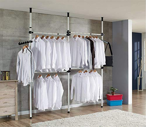 Cocoarm Teleskop Kleiderstange, Garderoben System mit 3 Stangen und 4 Querträgern, Höhenverstellbar 281-329 cm