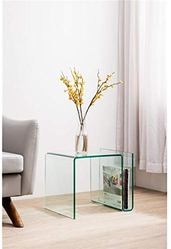 Mesa Auxiliar con revistero de Cristal Curvado Narel 50 cm