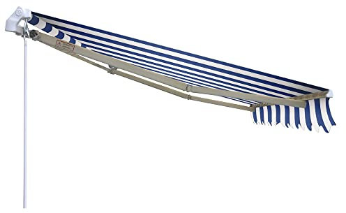 VERDELOOK | Tenda da Sole Itaca Avvolgibile ad Inclinazione Fissa, Larghezza 4 m e Sporgenza 2,5 m, Bianco e Blu, Tenda Balcone Estensibile