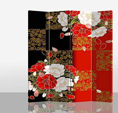 Fine Asianliving Paravent Raumteiler Japanisch Orientalisch Chinesisch Beidseitig L160xH180cm Spanische Wand Trennwand Room Divider Raumtrenner Sichtschutz Bedruckte Canvas Leinwand