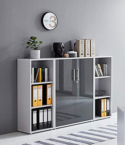 Schrankwand TABOR 2 Aktenschrank Büroschrank abschließbar in diversen Farbvarianten (lichtgrau/anthrazit Hochglanz)