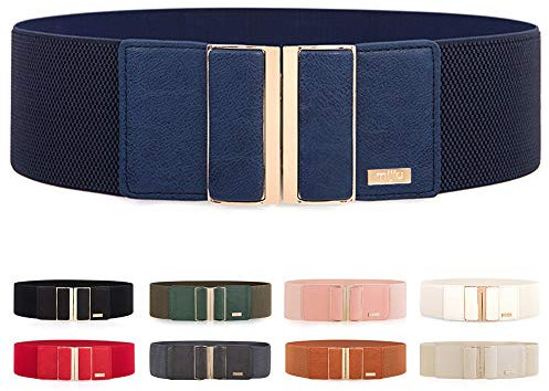 MIJIU Taillen Gürtel Damen Gürtel Elastischer Breiter Taillengürtel Verstellbaren Guertel Mit Legierung Schnalle/Blau/S