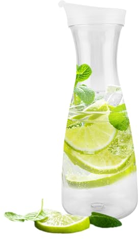 Agatige Plastic Carafe with Lid, 33oz Clear Acrylic Water Jug Plastic Decanter Juice Drink Pitcher Carafe Jug Beverage Containers for Bar Home Restaurant Use