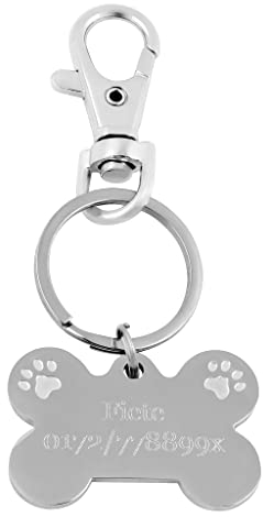 Hanessa Personalisierte Hundemarke mit Gravur Knochen in silber Edelstahl 24x36 mm - Halsband Anhänger Hund Gravur - Namensschild Hundehalsband personalisiert