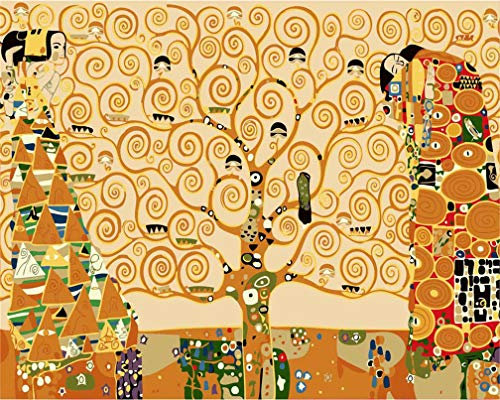 Amiiba Gustav Klimt Kit de peinture par numéros - Frise de Stoclet - Arbre de vie - 40,6 x 50,8 cm - Peinture acrylique par numéros - Art mural (arbre, avec cadre)