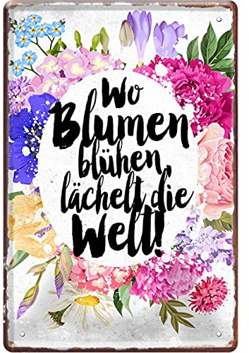 Lustiger Spruch Klein-Garten-Freunde Blumen Gärtner Freude Glück Natur Blüten (20 x 30 cm, Wo Blumen blühen, lächelt die Welt 1123)
