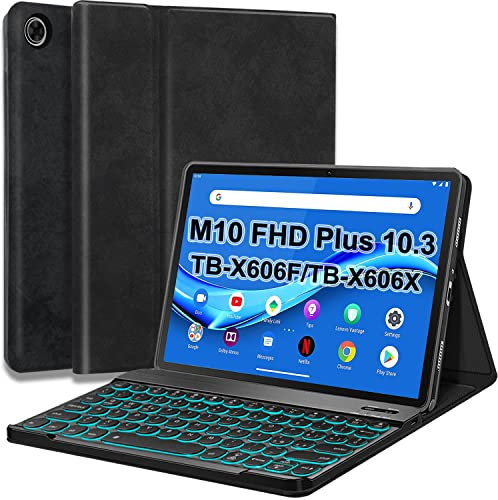 Wineecy Tastiera Custodia per Lenovo Tab M10 FHD Plus (2nd Gen) 10.3 zoll TB-X606F/TB-X606X [Layout Italiano] - Pelle PU Cover con Rimovibile Wireless Keyboard retroilluminata a 7 colori (Nero)