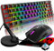 60% Mini 68 Key RGB Backlit Wired USB C Gaming Mechanical Blue Switch Keyboard + Rainbow Backlight 6400 DPI Mouse + Bungee Cable Cord Management Fixer Holder + Mouse Pad For ESports,Game,office
