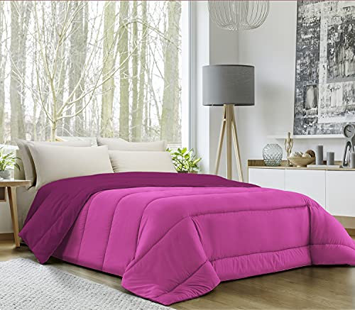 Banzaii Trapunta Invernale, calda e morbida – Piumone da 350 gr/mq - Microfibra manopesca – Traspirante, Anallergica – Prodotta in Italia – Singolo 170x260 cm Fuxia/Mora