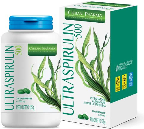 SPIRULINA, 250 compresse - Alga naturale, fonte di energia, resistenza e sistema immunitario - con Proteine Vegetali, ricca di Ficocianina - Cisbani Pharma