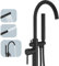 BESy Robinet de baignoire autoportant - Support de montage au sol en laiton avec baguette de douche pivotante à 2 fonctions - Finition noire mate