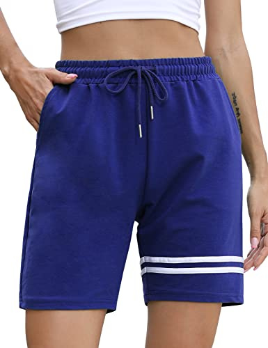 Tuopuda Pantaloncini Donna Sportivi Shorts Vita Alta Leggings Donna Fitness Pantaloni Corti Eleganti con Tasche Pantaloncini da Ginnastica Casa Yoga Corsa Palestra Jogger Sport in Cotone, Blu, L