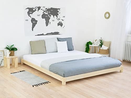 Benlemi Stilvolles Doppelbett im japanischen Stil Tatami 160x200 cm Transparent gewachst Massivholzbett mit Lattenrost/100% Natürliche Lacke