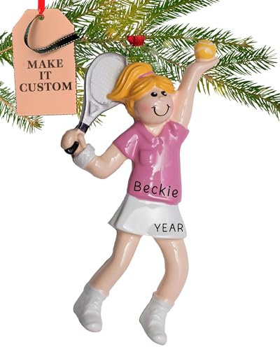 Personalised Tennis Ornament 2025 – Fast & Free 24h Customisation – Sport Christmas Ornaments for Tree – Custom Gift Wrapped Blonde Girl Keepsake for Players, Fans