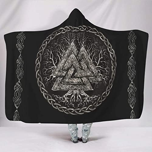YEOL Wikinger Odins Decke mit Kapuze Weich Wohndecke Schlafdecke Sofadecke Plüschdecke Pelzdecke Wearable Nordisch Mythologie Sherpa Blanket (Baum des Lebens Keltisch, Erwachsener 150x200cm)